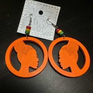 Orange Wooden Earrings with Beaded Accents